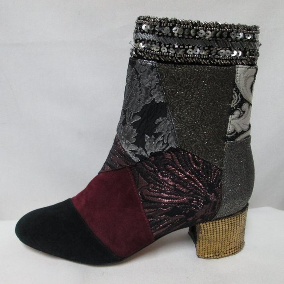 Anthropologie Bettye Mueller Cyd Suede Canvas patchwork boots booties Size 7.5 - Picture 2 of 16